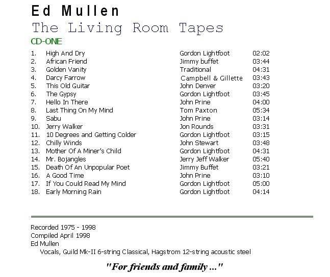 The Living Room Tapes - CD1 Back Cover