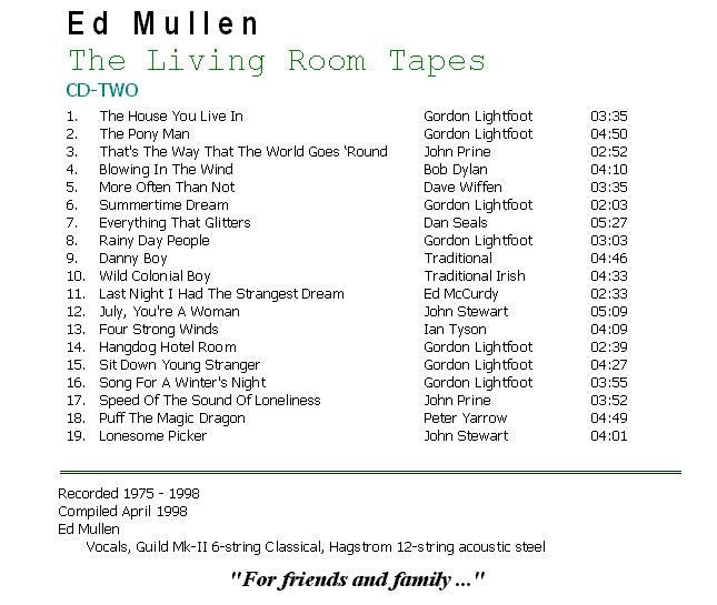 The Living Room Tapes - CD2 Back Cover